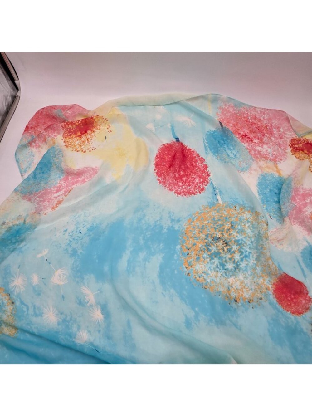 Colorful Sheer Scarf With Abstract Tree Print Lightweight Soft Wrap 72"x38" - Picture 8 of 8